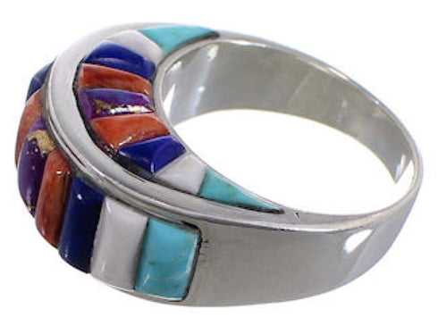 Southwest Silver Multicolor Inlay Ring Size 8-1/2 CX49971